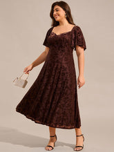 Plus Size Sweetheart Velvet Wedding Guest Dress with Short Sleeve